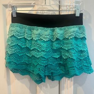 Teal Scalloped Lace Shorts